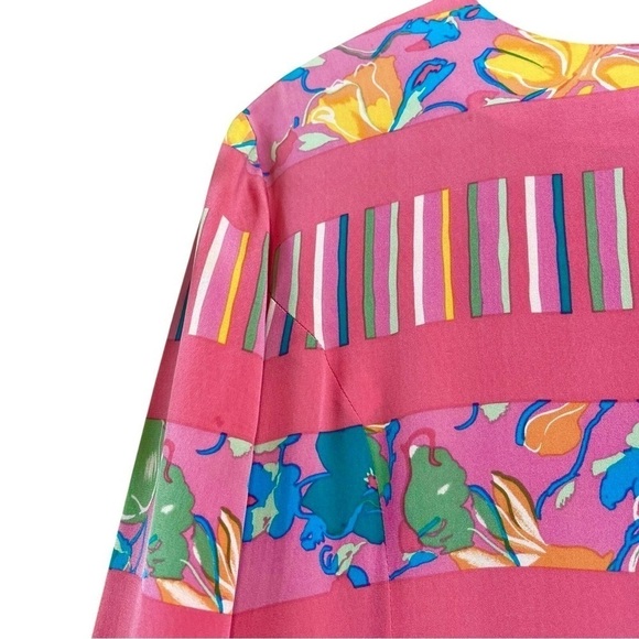 Vtg Anne Crimmins Umi Collections Silk Floral Striped Art Wear Dress Pink Size 4 - Picture 5 of 10